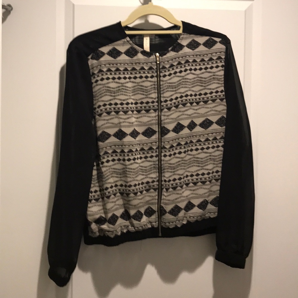 Sheer zip up bomber jacket
